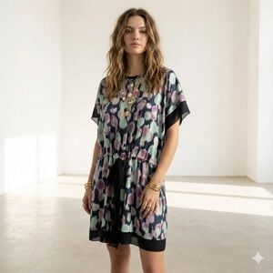 Rochas silk tie-waist abstract printed summer resort dress - size FR 42 (US 12)